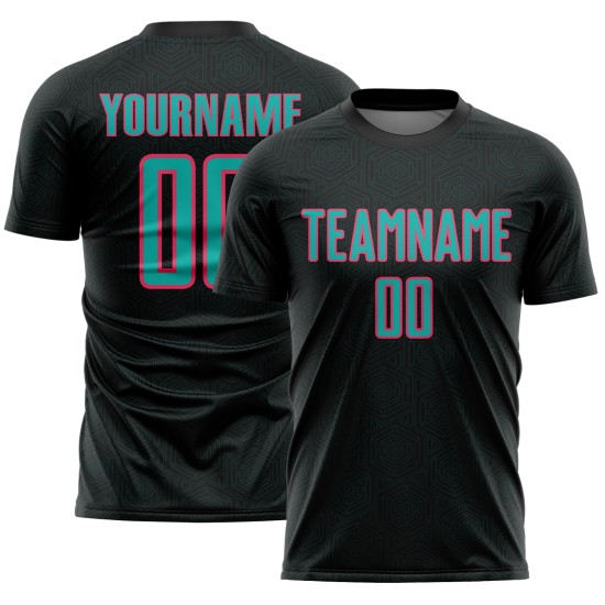 Sublimation Sports Geometric Soccer Jersey Uniform Black Shape Pink Custom Aqua-Neon